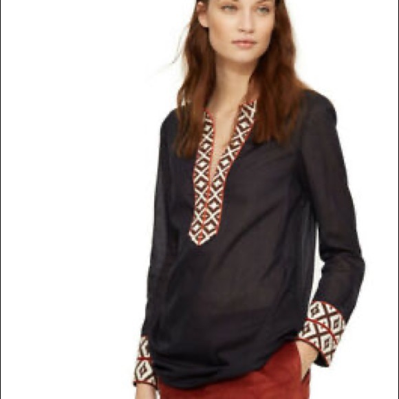 SALE! Tory Burch Navy Tunic With Tribal Embroidery - Picture 3 of 8